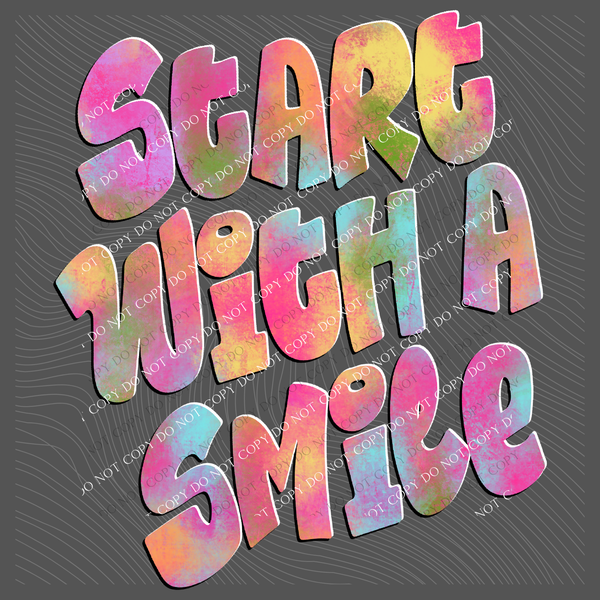 Start with a Smile Retro Shadow Water Colors Digital Design, PNG