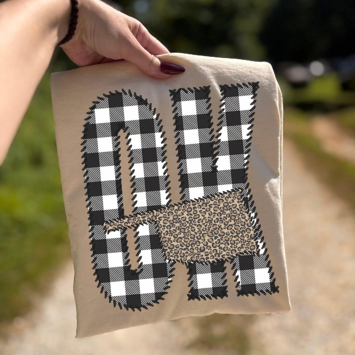 Oklahoma OK Stitched Buffalo Plaid & Leopard State Patch Digital Design, PNG
