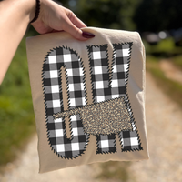 Oklahoma OK Stitched Buffalo Plaid & Leopard State Patch Digital Design, PNG