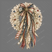 Patriotic Flag Ribbon with White Wreath, Digital Design, PNG