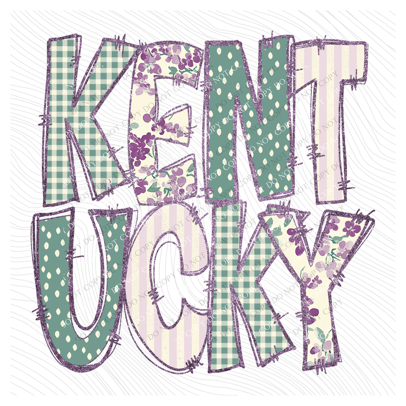 Kentucky Floral & Glitter Doodle Digital Design, PNG