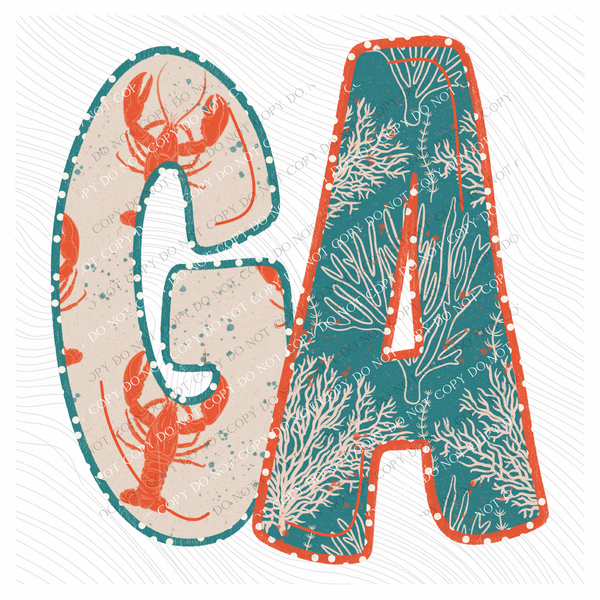 GA Georgia  Lobster Coral Reef Polka Dot Outline Digital Design, PNG