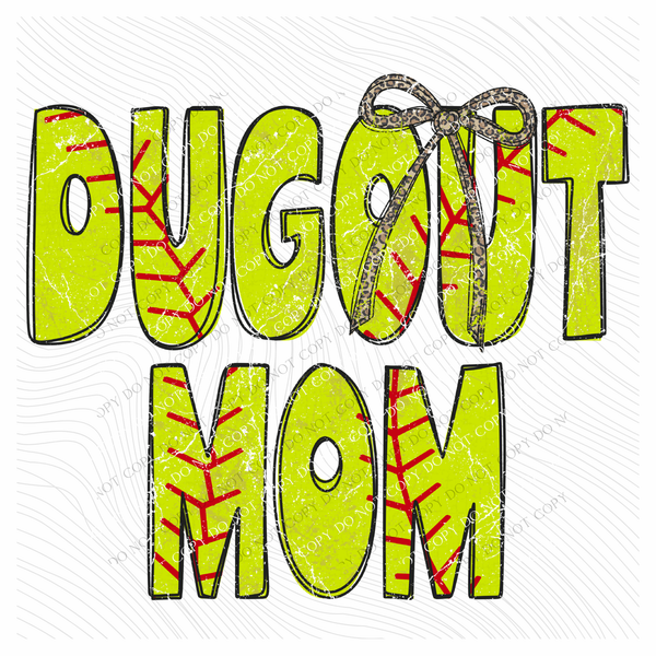 Dugout Mom Softball Stitch Leopard Bow Doodle Distressed Digital Design, PNG