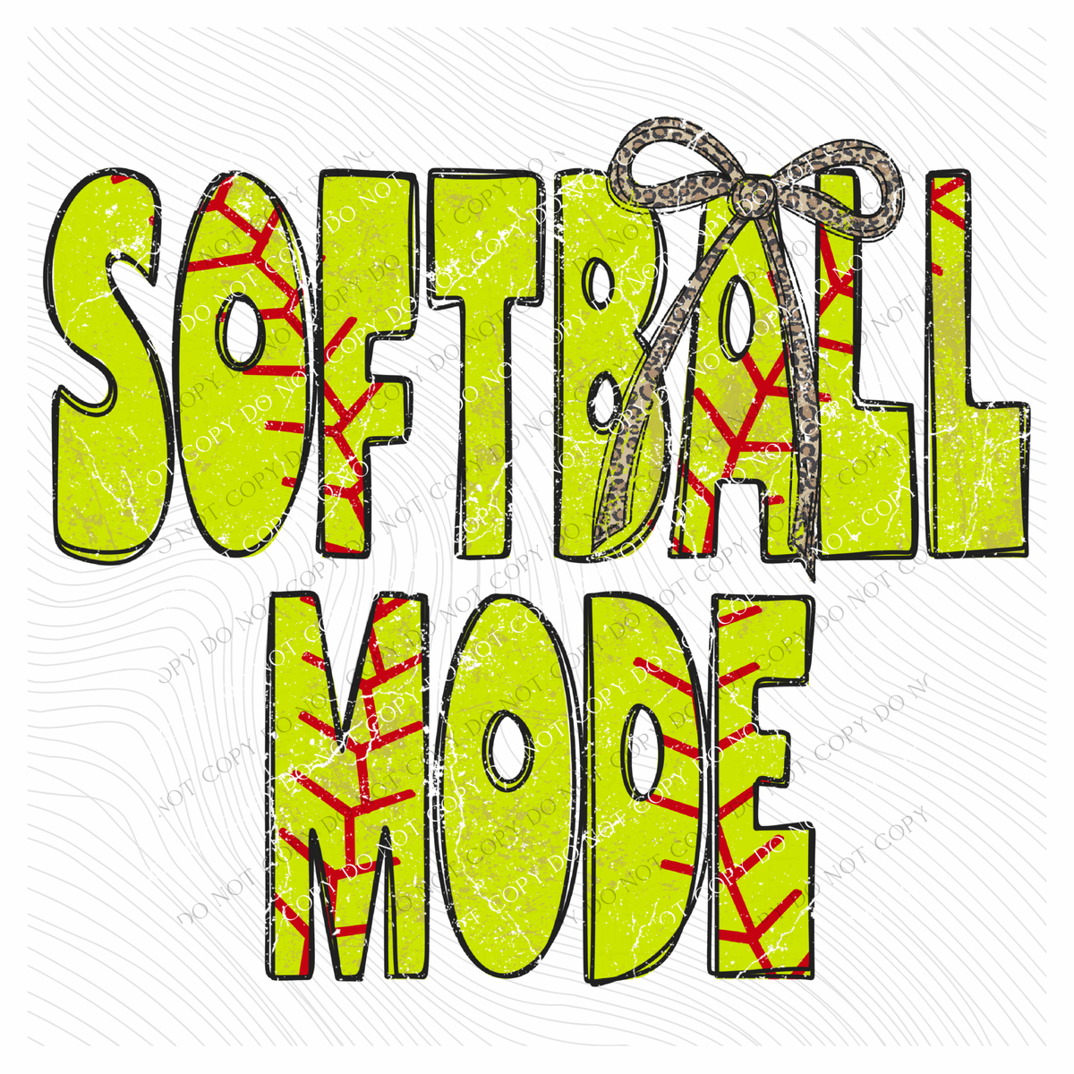 Softball Mode Softball Stitch Leopard Bow Doodle Distressed Digital Design, PNG