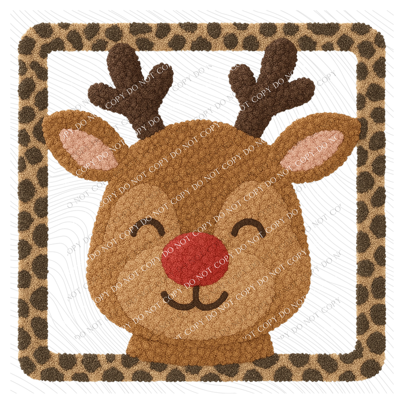 Reindeer 3D Leopard Square Chenille Patch Style Digital Download, PNG
