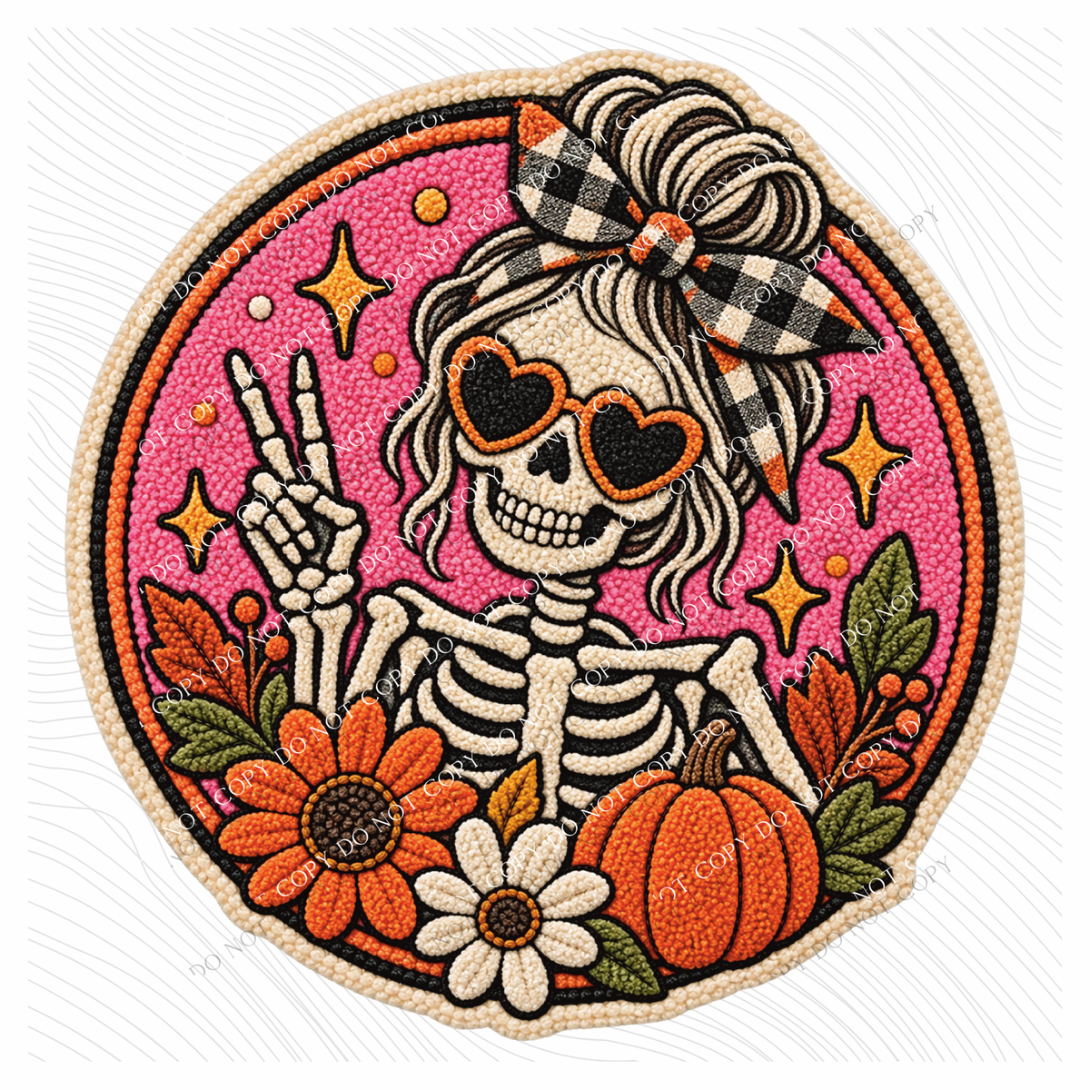 Skeleton Halloween Chenille Patch Digital Design, PNG