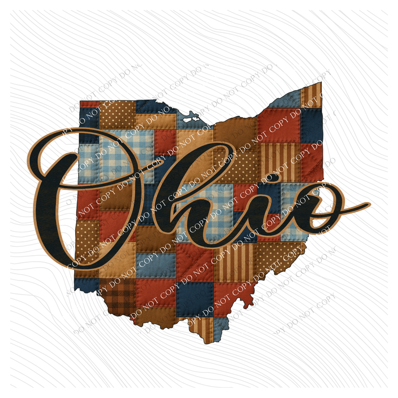Ohio Quilted Script State Digital Design, PNG