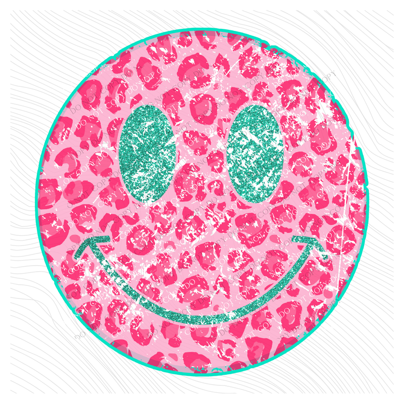All Smiles Pink & Green Leopard & Glitter Distressed Digital Design, PNG