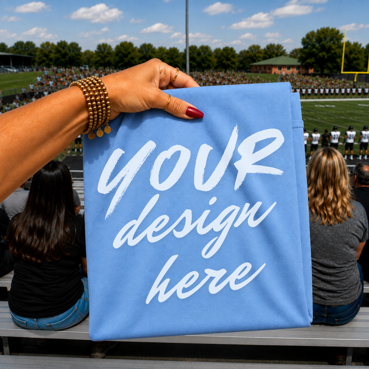 Game Day Sports Flatlay Mockup, Gildan G500 Carolina Blue
