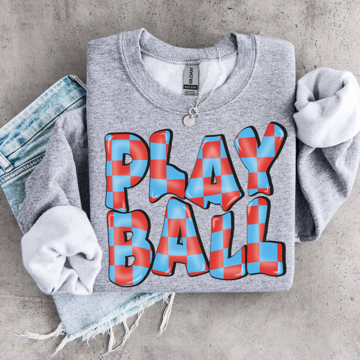 Play Ball 3D Retro Wavy Checkered in Red & Blue Digital Design, PNG