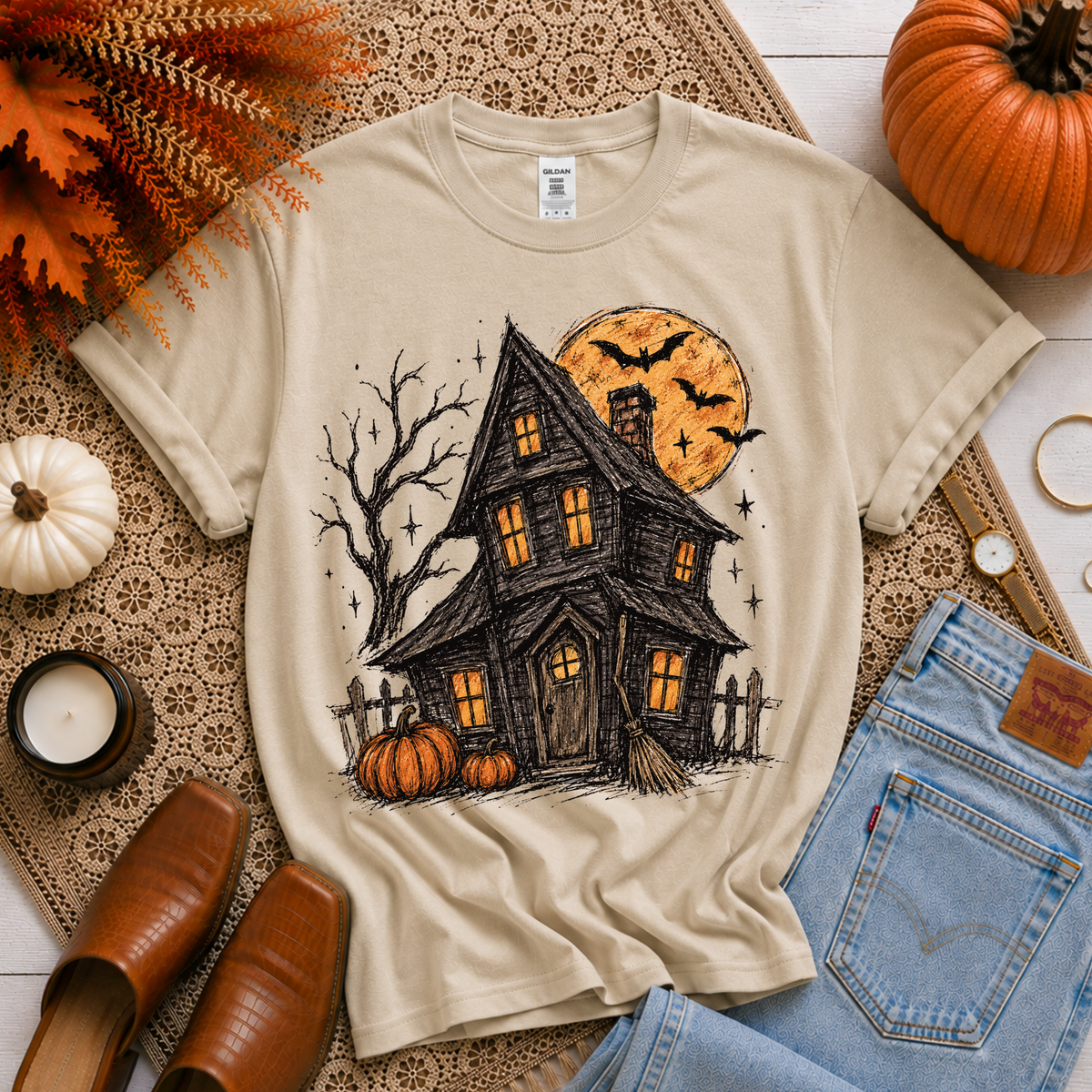 Spooky Haunted  Halloween House Sketch Digital Design, PNG