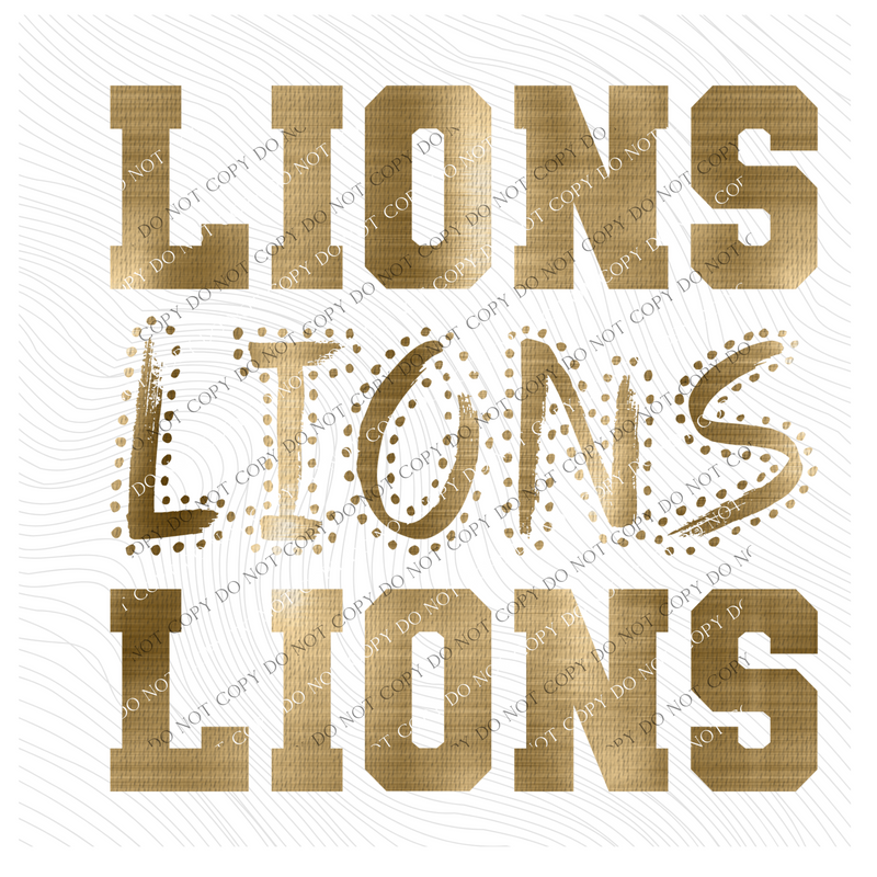 Lions Varsity Polka Dot Texture Foil Gold Digital Design, PNG