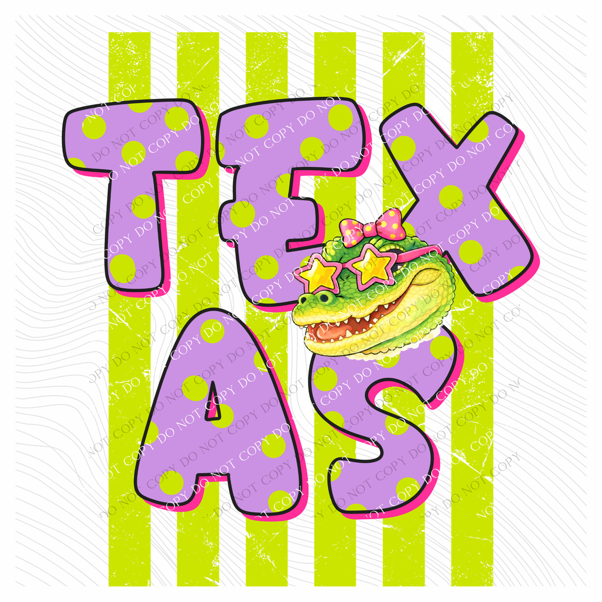 Texas Alligator Polka Dots and Stripes Digital Design, PNG