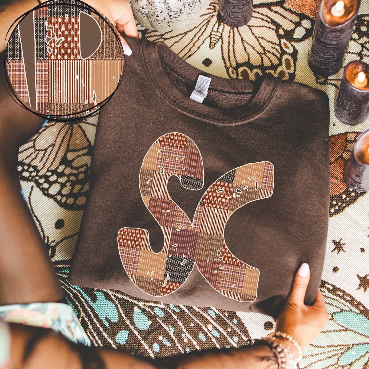 South Carolina SC Autumn Pumpkins Quilted Distressed Digital Design in Browns, PNG