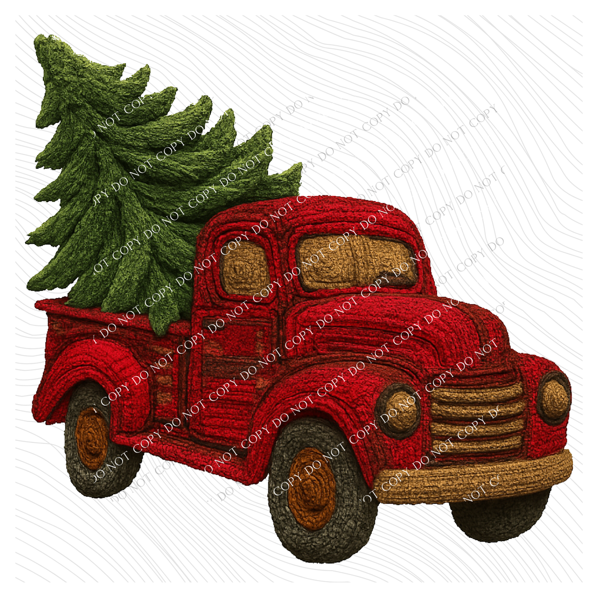 Red Christmas Truck in Cute 3D Crochet Style Digital Download, PNG