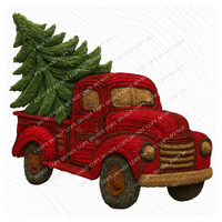 Red Christmas Truck in Cute 3D Crochet Style Digital Download, PNG