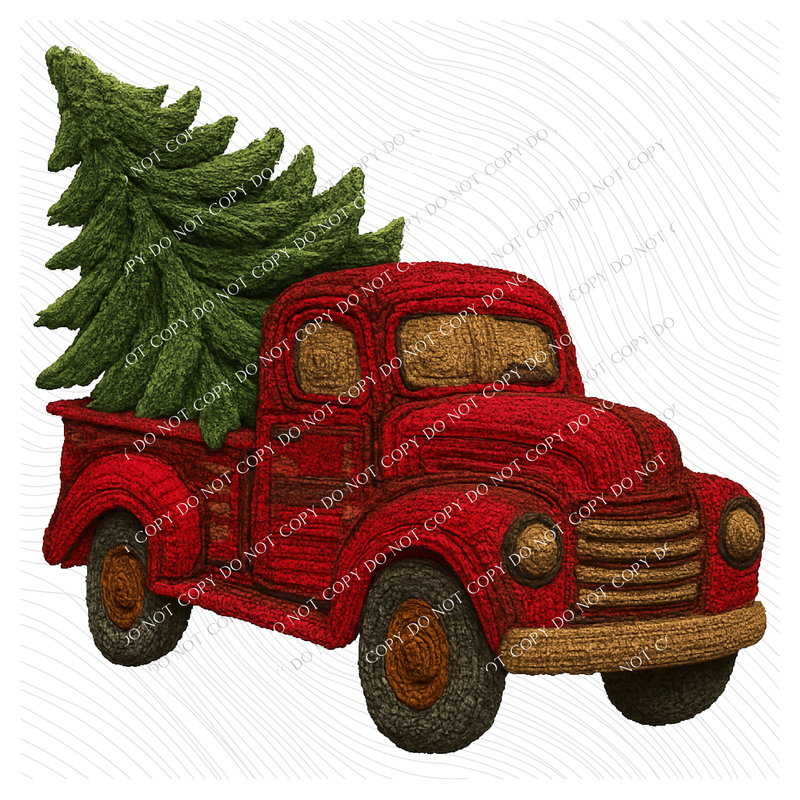 Red Christmas Truck in Cute 3D Crochet Style Digital Download, PNG