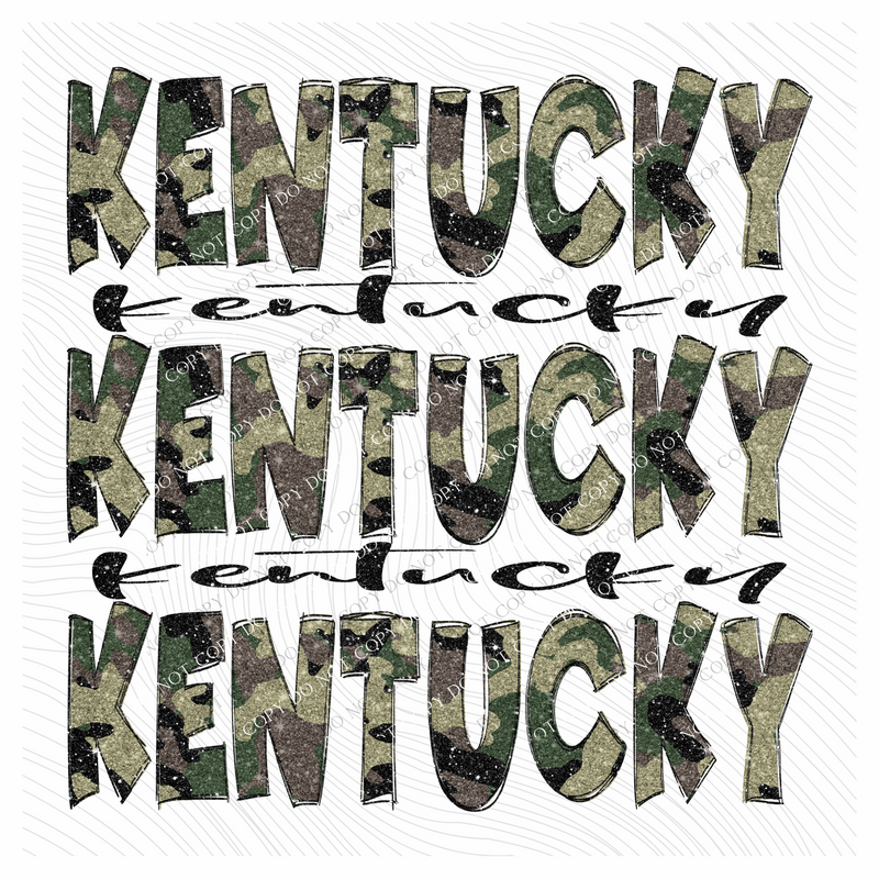 Kentucky Camo Glitter Stacked with Glitter Script Digital Design, PNG