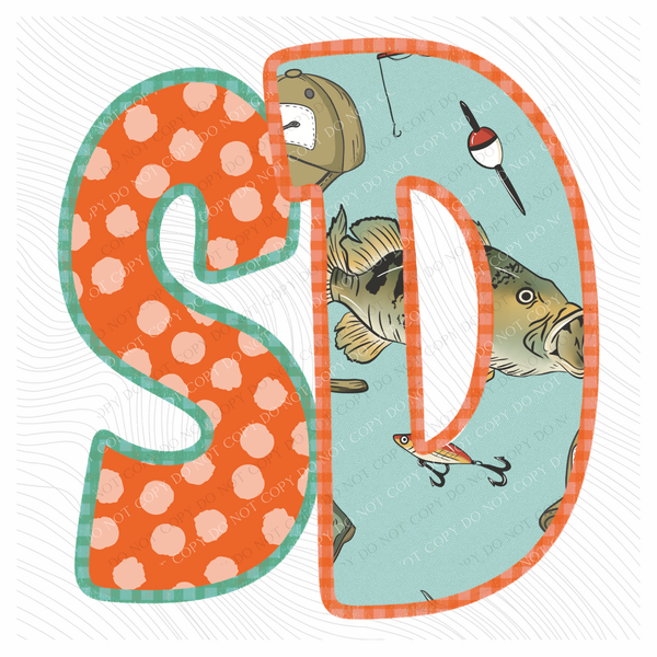 SD South Dakota Bass Fishing Polka Dot Gingham Outline Digital Design, PNG