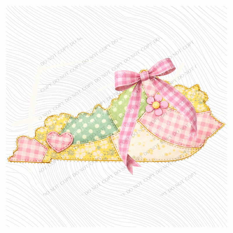 Kentucky Spring Tones Quilted Faux State Patch with Bow Digital Design, PNG