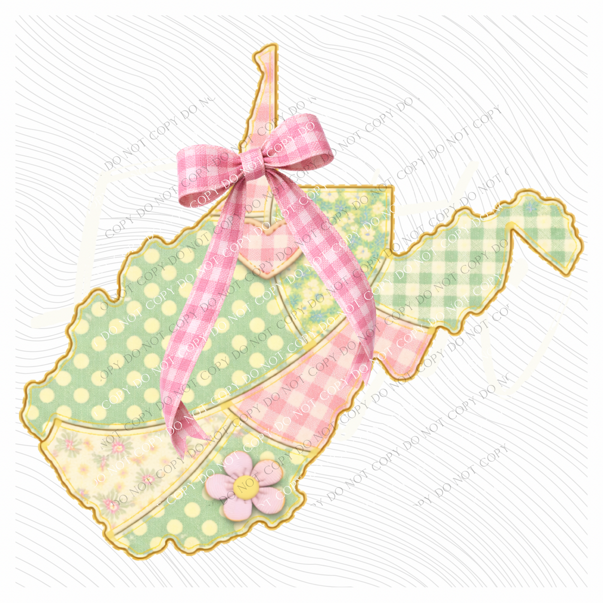 West Virginia Spring Tones Quilted Faux State Patch with Bow Digital Design, PNG