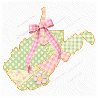 West Virginia Spring Tones Quilted Faux State Patch with Bow Digital Design, PNG