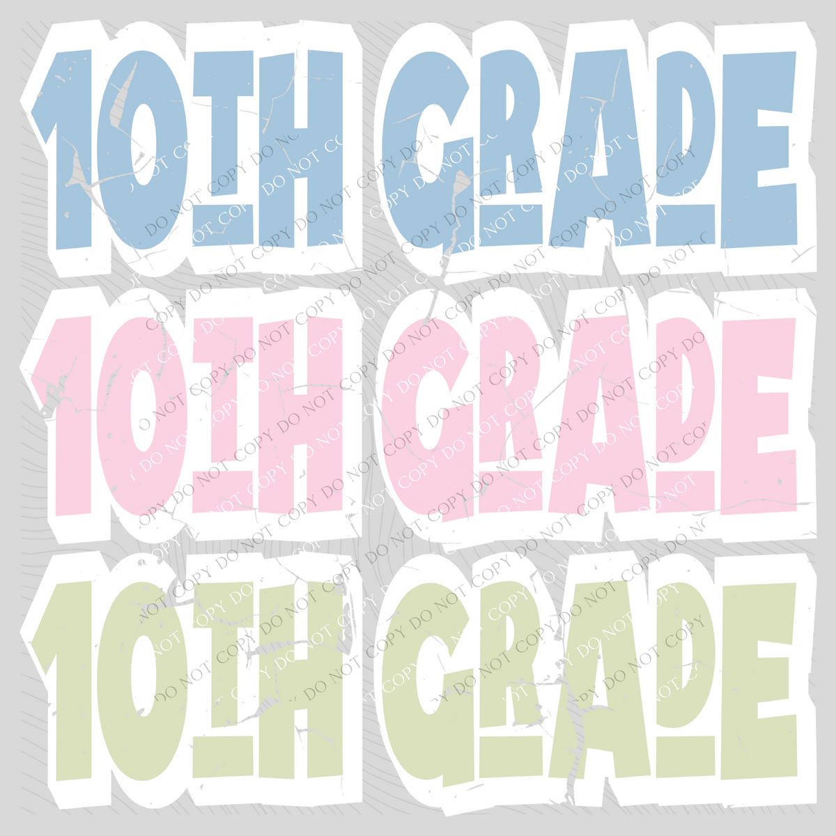 10th Grade Shadow Layer Bubble Stacked Distressed Blue Pink Green Digital Design, PNG