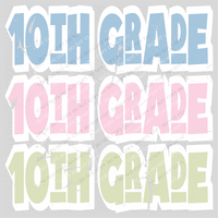 10th Grade Shadow Layer Bubble Stacked Distressed Blue Pink Green Digital Design, PNG