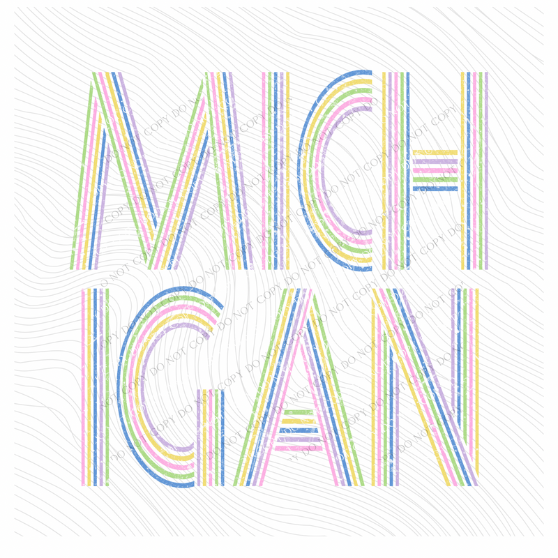 Michigan Retro Lines Distressed in Fun Pastel Colors Digital Design, PNG