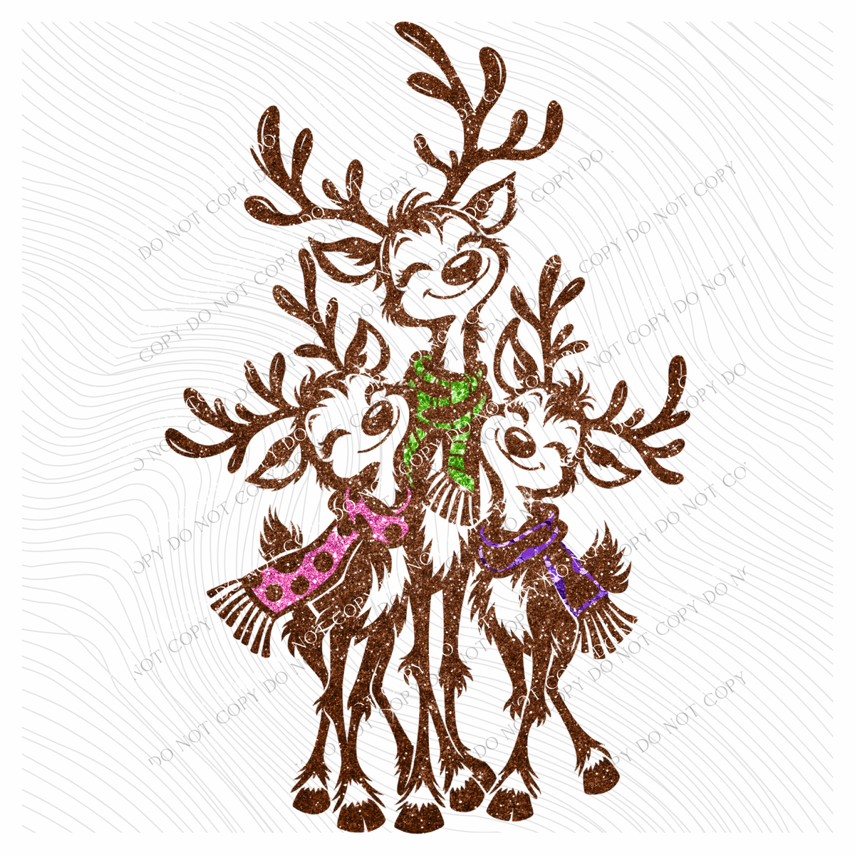 Reindeer Trio Glitter Digital Design, PNG