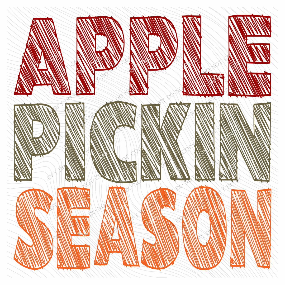 Apple Pickin Season Scribble in Multi Fall Colors Digital Design, PNG