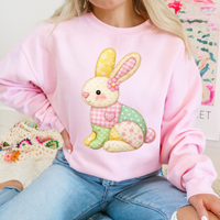 Bunny Spring Tones Quilted Faux Patch Digital Design, PNG