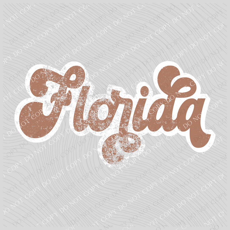 Florida Chestnut & White Retro Shadow Distressed Digital Download, PNG