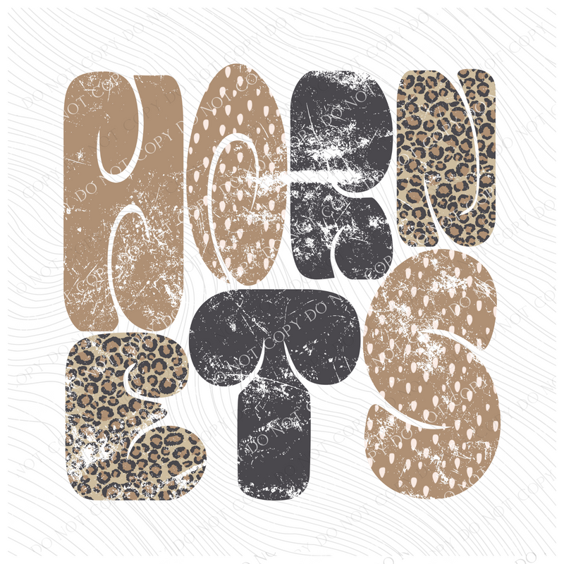 Hornets Retro Distressed Leopard print in tones of Tans & Faded Black Digital Design, PNG