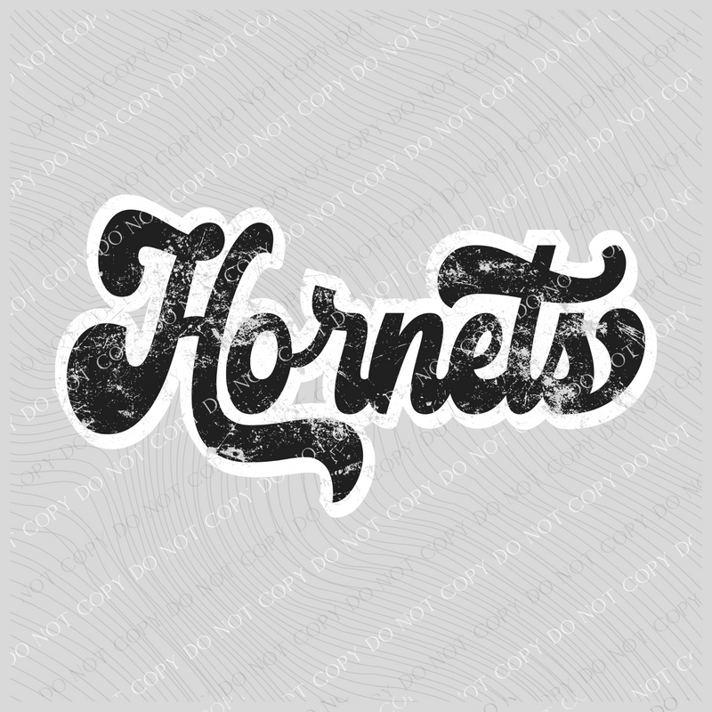 Hornets Vintage Black & White Retro Shadow Distressed Digital Download, PNG