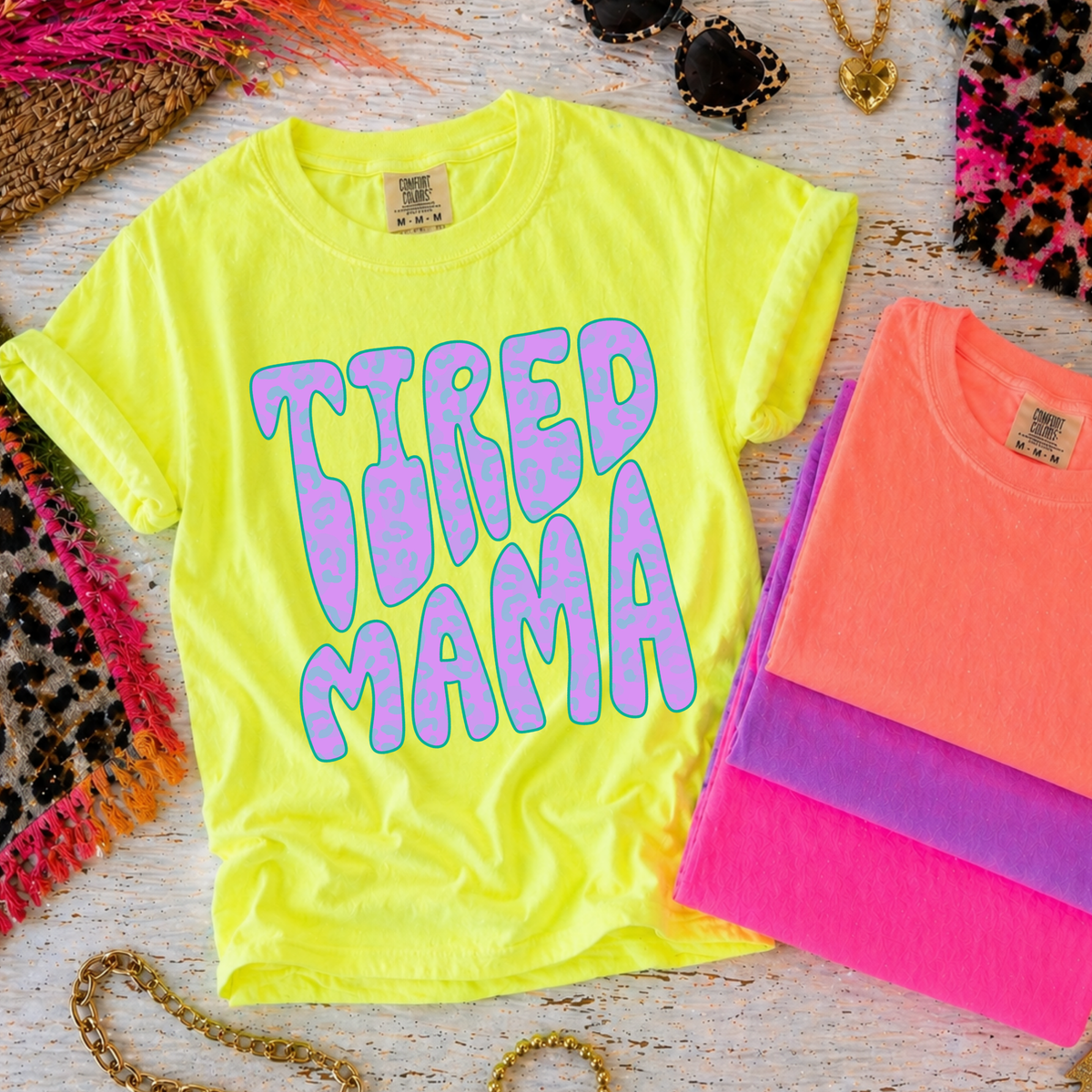 Tired Mama Wild Purple Leopard Wave Digital Design, PNG
