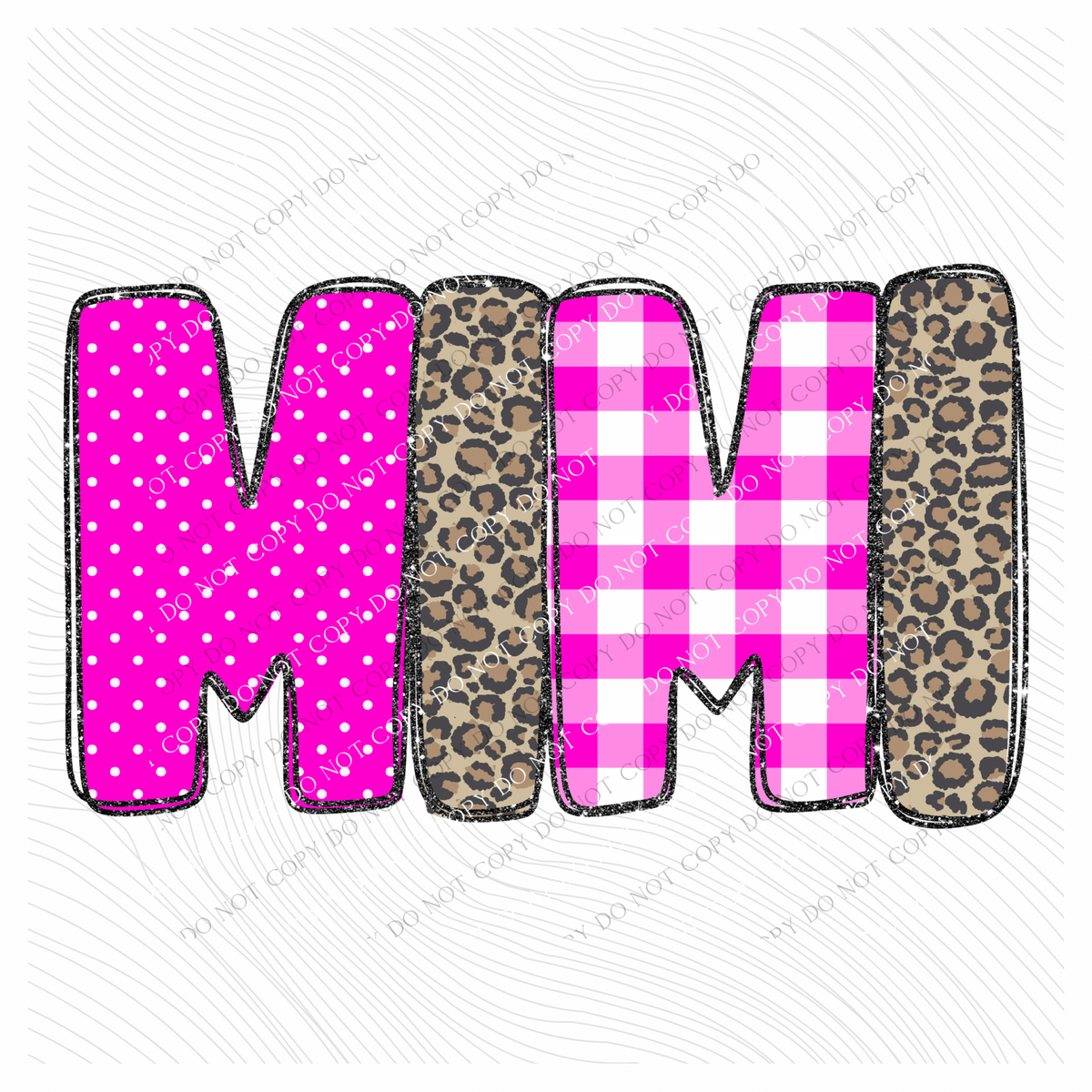 Mimi Leopard Glitter, Gingham & Dot in Bright Pink Digital Design, PNG