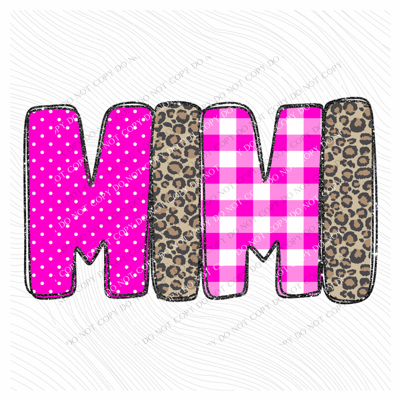 Mimi Leopard Glitter, Gingham & Dot in Bright Pink Digital Design, PNG