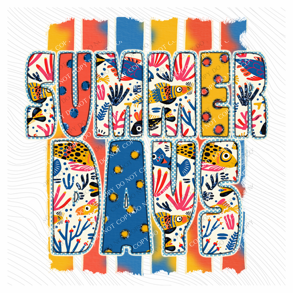 Summer Days Fishy Stripes and Dots Digital Design, PNG