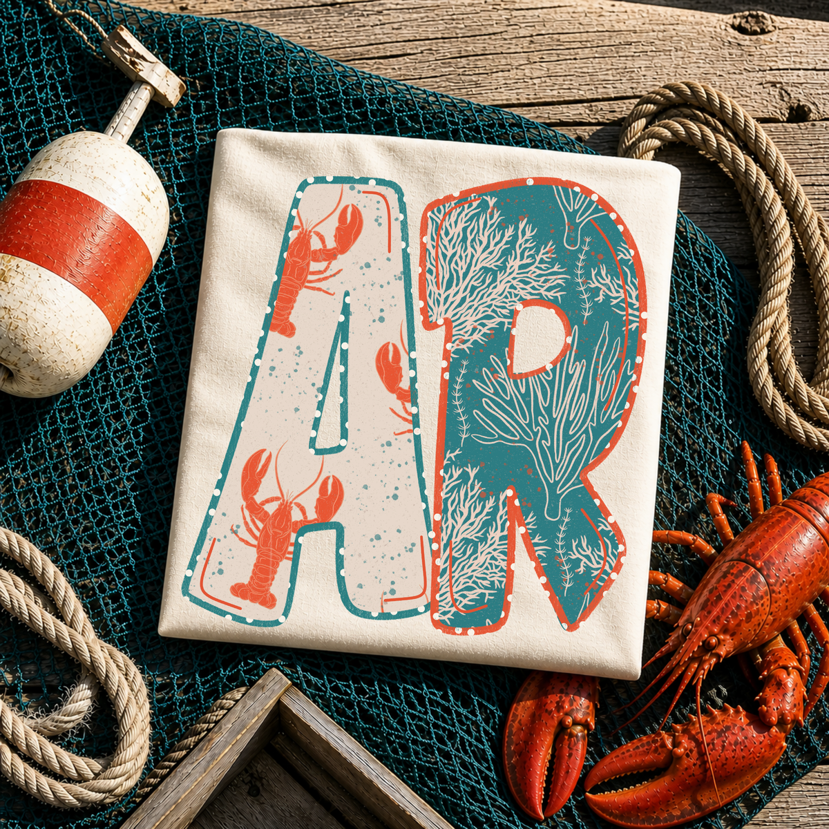 AR Arkansas Lobster Coral Reef Polka Dot Outline Digital Design, PNG