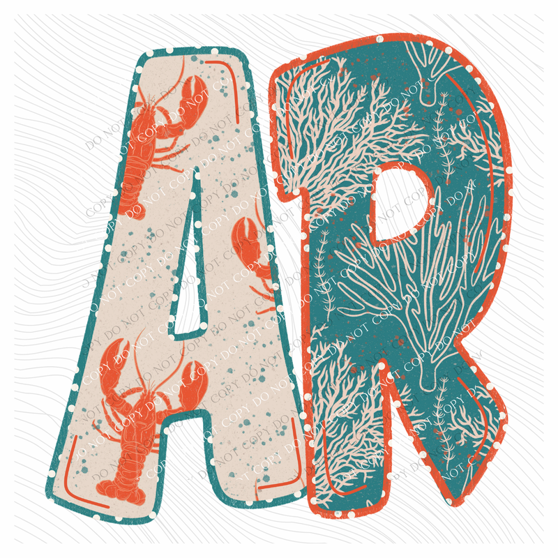 AR Arkansas Lobster Coral Reef Polka Dot Outline Digital Design, PNG