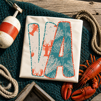 VA Virginia Lobster Coral Reef Polka Dot Outline Digital Design, PNG