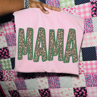 Mama Embroidered Leopard in Green Digital Design, PNG