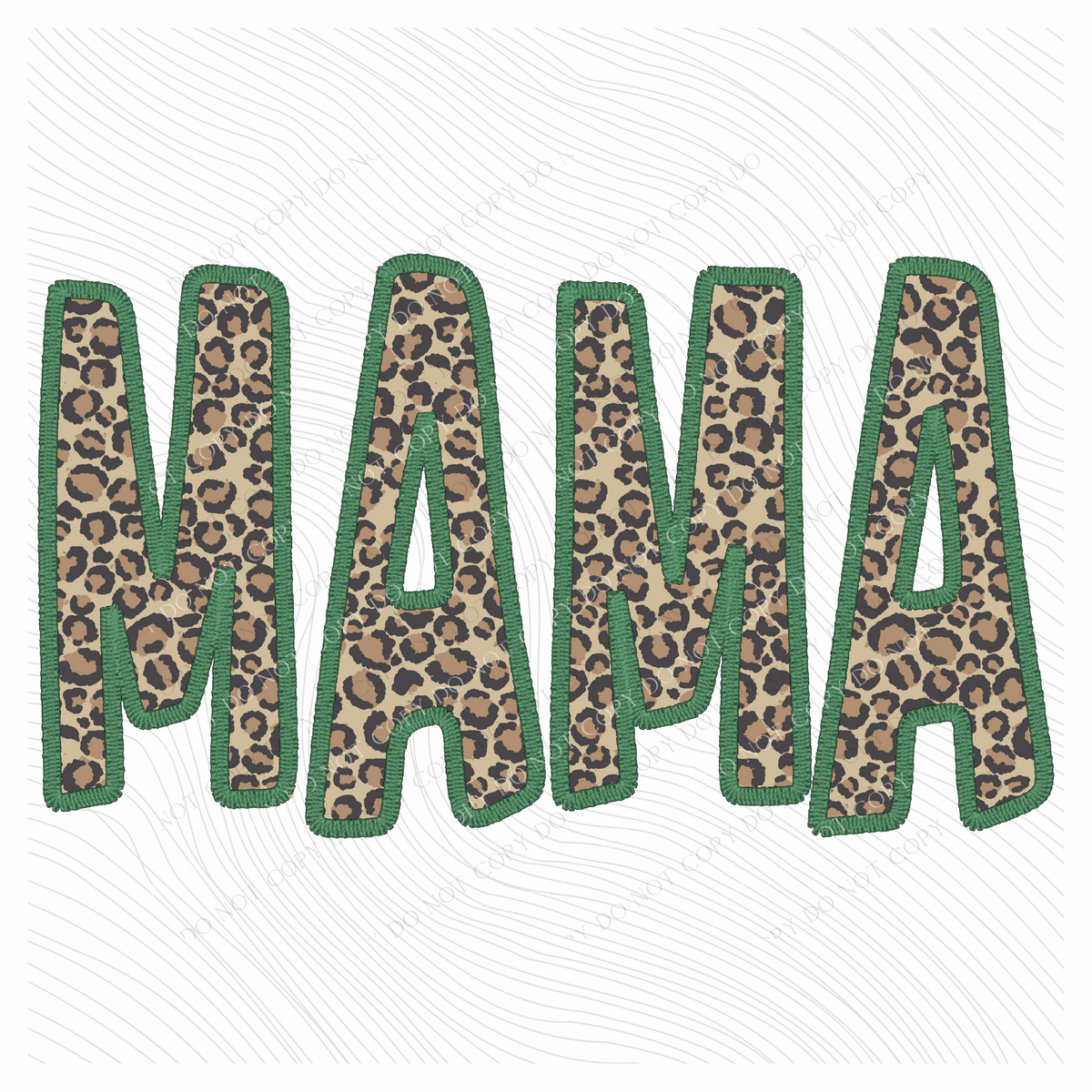 Mama Embroidered Leopard in Green Digital Design, PNG