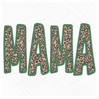 Mama Embroidered Leopard in Green Digital Design, PNG