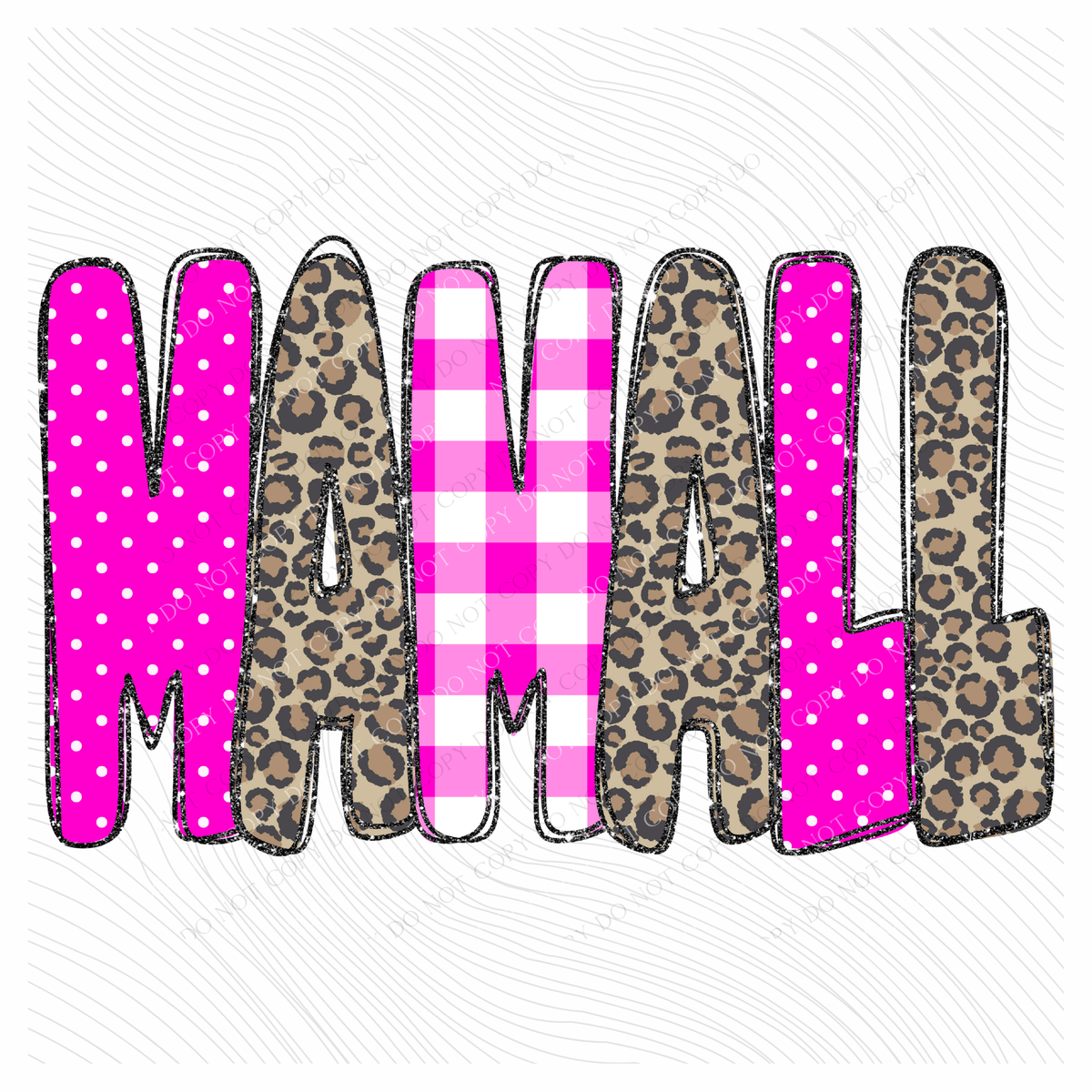 Mamall Leopard Glitter, Gingham & Dot in Bright Pink Digital Design, PNG