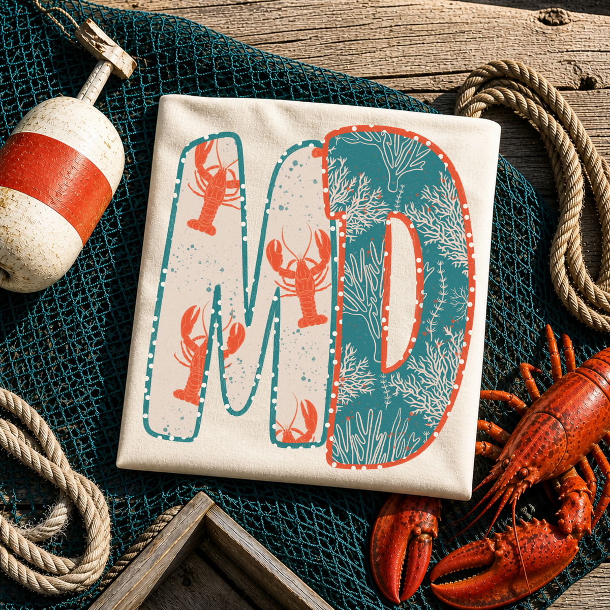 MD Maryland Lobster Coral Reef Polka Dot Outline Digital Design, PNG