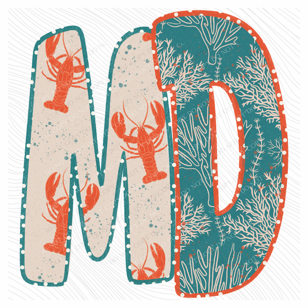 MD Maryland Lobster Coral Reef Polka Dot Outline Digital Design, PNG