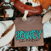 Howdy Sweetie Doodle Marbled Leopard Glitter in Turquoise Digital Design, PNG