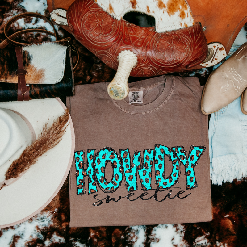 Howdy Sweetie Doodle Marbled Leopard Glitter in Turquoise Digital Design, PNG